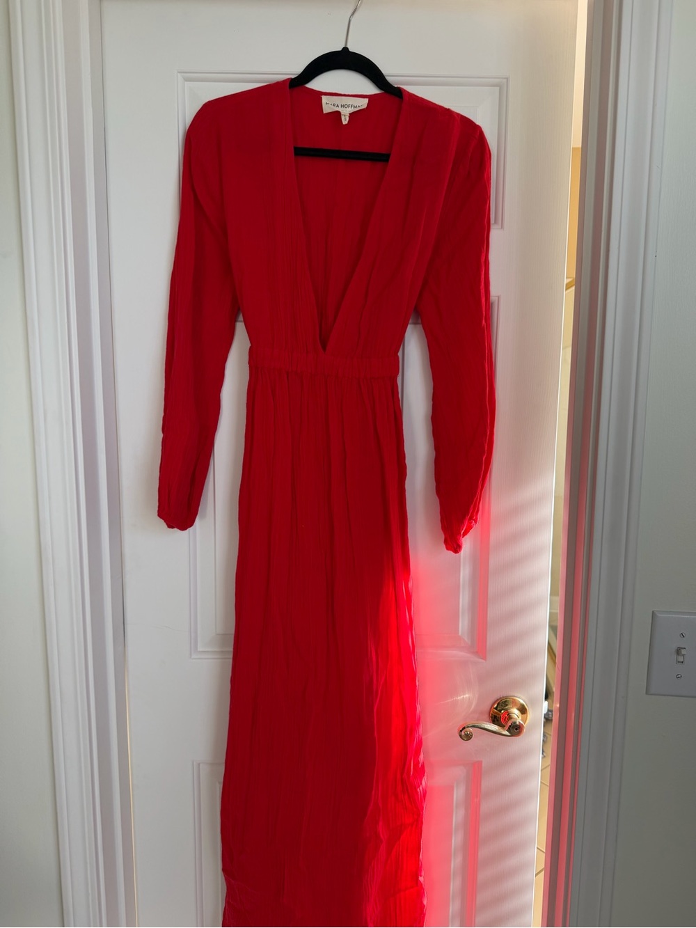 Mara Hoffman Vibrant Red Long-Sleeve V-Neck Maxi Dress